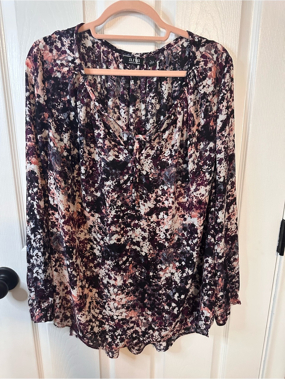 A.n.a. Multicolor Floral-Splatter V-Neck Long Sleeve Top - Mulberry, Pink, Black